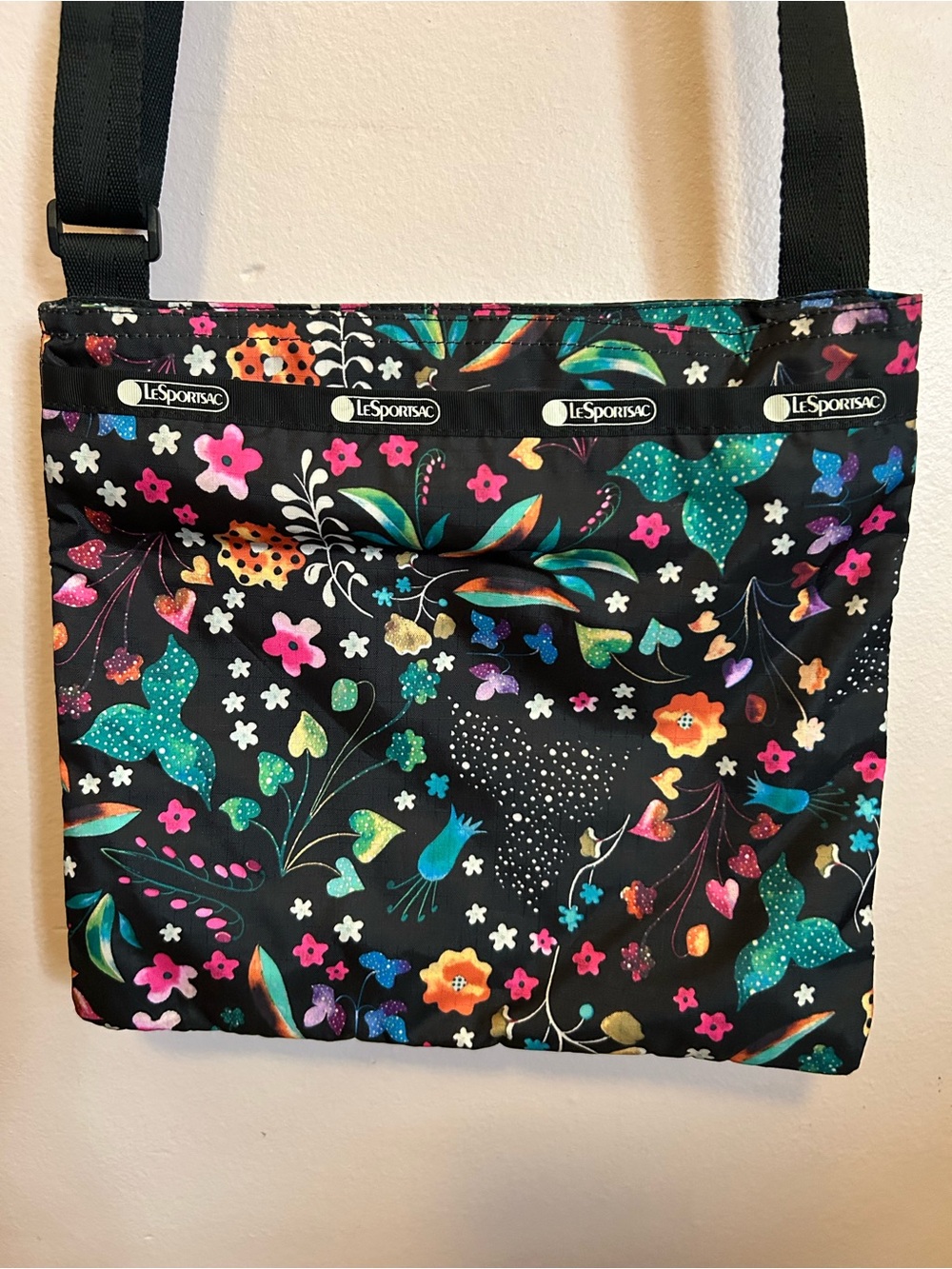 LeSportsac Black Crossbody Bag with Multicolor Floral Print